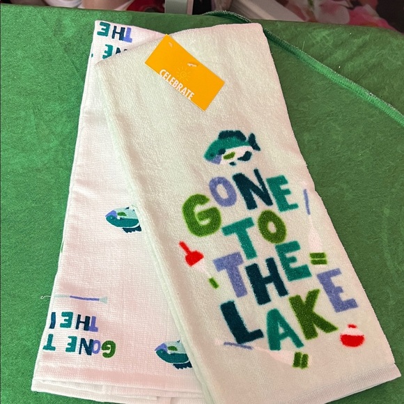 'Gone to the Lake' Kitchen Towel - White and Green - Picture 1 of 4